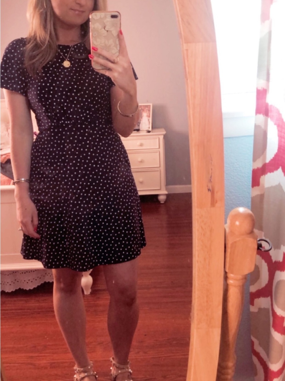 LOFT navy Dress with White Polka Dots - Short Sleeve Mini